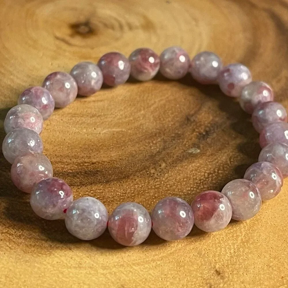 Unicorn stone beaded bracelet 7” crystal healing beads 8mm lepidolite pink tourm